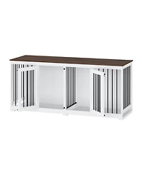 Homsee 71 Inch Dog Crate Furniture, Heavy-Duty Wooden Dog Kennel with Trays and Divider for Large Medium Dogs