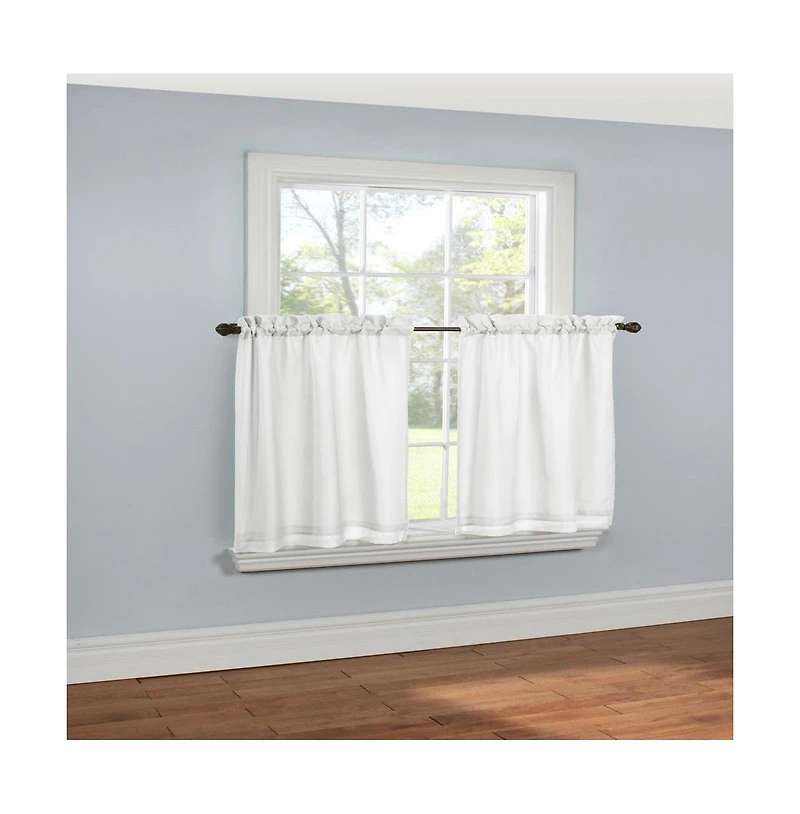 Thermavoile Rhapsody Lined Light Filtering Thermal Barrier Curtains Rod Pocket Curtain Tiers Pair Each 54" x 24" White