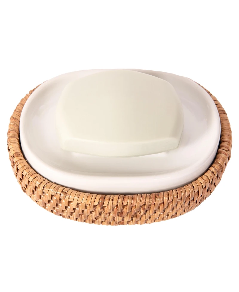 Artifacts Rattan Oval Soap Dish with Ceramic Insert