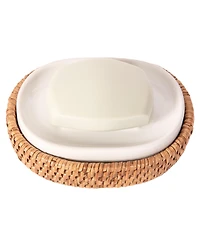 Artifacts Rattan Oval Soap Dish with Ceramic Insert