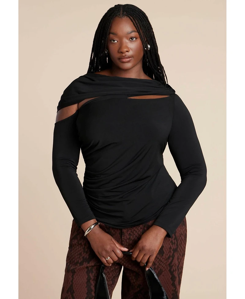 Eloquii Women's Sliced Asym Neck Top