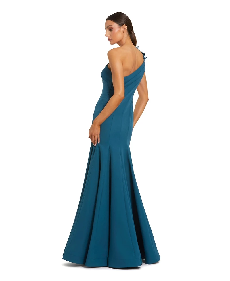 Mac Duggal Women's 3D Flower Details With Crepe One Shoulder Evening Gown