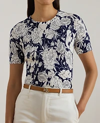 Lauren Ralph Petite Floral Print Crewneck Sweater