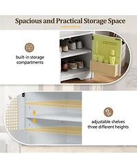 Streamdale Furniture Rustic Storage Bench with Cushion and Rattan Doors (Brown+Beige