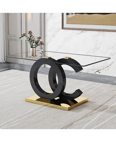Streamdale Furniture Glass Dining Table with Oc-Shaped Black Mdf Legs & Gold Base