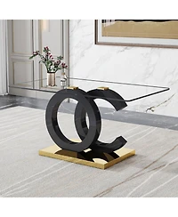Streamdale Furniture Glass Dining Table with Oc-Shaped Black Mdf Legs & Gold Base