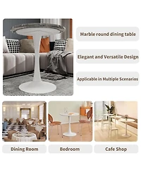 Streamdale Furniture 27.6" White Mid-Century Modern Dining Table with Round Marble Top