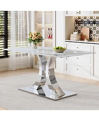 Streamdale Furniture Streamdale Transformable Stainless Steel Dining Table - White Glass Top, 63"x35