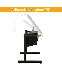 Streamdale White Adjustable Drafting Drawing Table with Stool & 3 Drawers