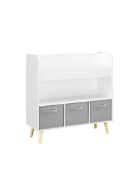 Streamdale Furniture Streamdale Kids Bookshelf with 3 Fabric Bins - White & Gray
