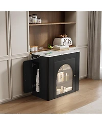 Streamdale Furniture Extendable Dining Table with 3 Leaves & Rolling Island (Black/Marble White)