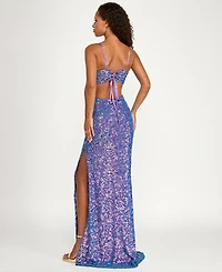 Emerald Sundae Juniors' Sequin Slit V-Neck Gown