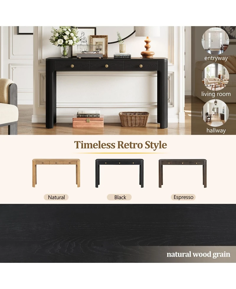 Streamdale Furniture Rustic Console Table with Curved Corners, 3 Drawers