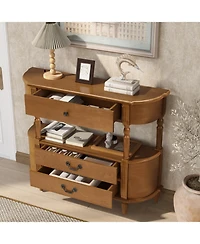Streamdale Furniture Streamdale Retro Curved Wood Console Table with 3 Drawers, 43" Entry Table with Storage Shelf, Brown