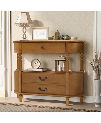 Streamdale Furniture Streamdale Retro Curved Wood Console Table with 3 Drawers, 43" Entry Table with Storage Shelf, Brown