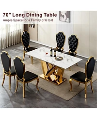 Streamdale Furniture Marble Dining Table for 6, 70" Faux Marble Rectangle Table with Gold Stainless Steel Base