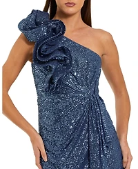 Mac Duggal Women's One Shoulder Sequin Ruffle Detail Gown