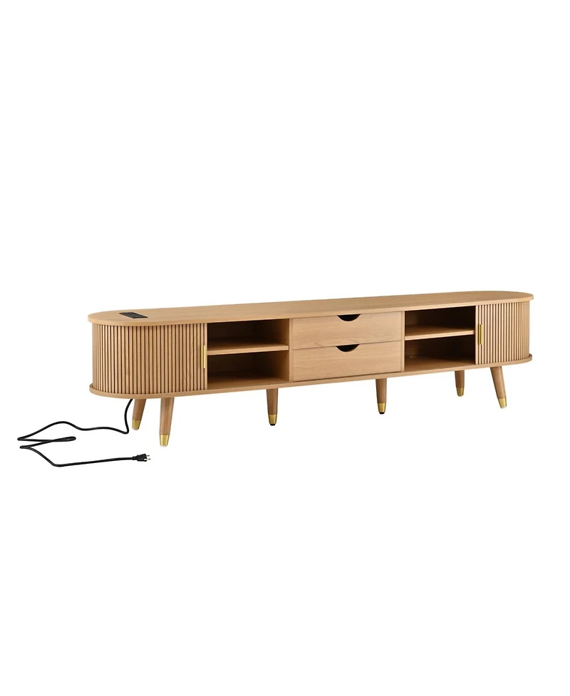 Streamdale Furniture Wooden Oval Fluted Tv Stand with Charging Station & Sliding Door (Up to 80