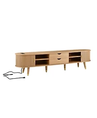 Streamdale Furniture Wooden Oval Fluted Tv Stand with Charging Station & Sliding Door (Up to 80