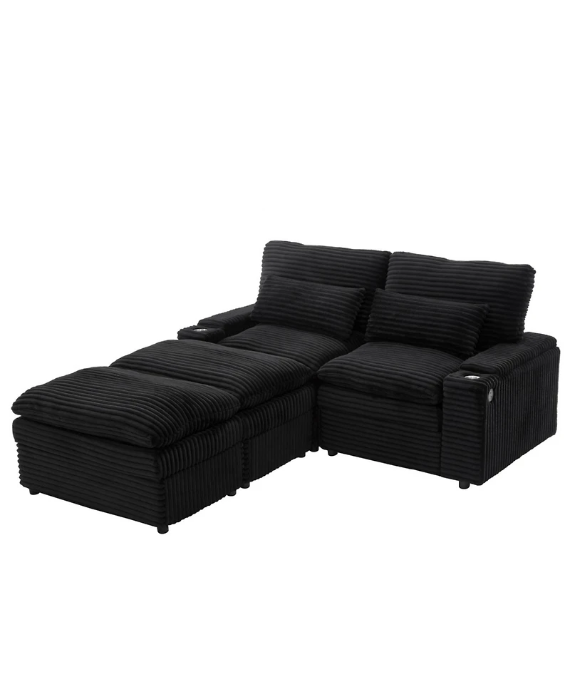 Streamdale Furniture Loveseat Sofa 70.9" Sectional Convertible Bed w/Storage, Ottomans, Usb & Cup Holders