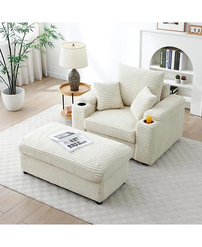 Streamdale Furniture Streamdale Oversized Accent Chair with Ottoman, Cream