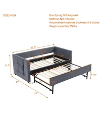 Streamdale Furniture Streamdale Twin Upholstered Daybed with Trundle, Usb, Side Pockets - Grey