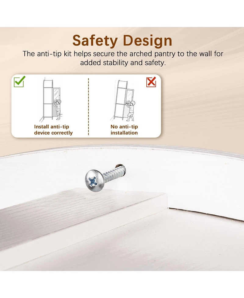 Streamdale Furniture 71" Fluted Tall Arched Pantry Cabinet with Hidden Drawer & Glass Door, White