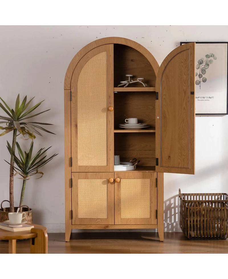 Streamdale Furniture Streamdale Arched Kitchen Pantry Cabinet, 63.39" Tall Rattan Storage Cabinet