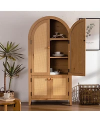 Streamdale Furniture Streamdale Arched Kitchen Pantry Cabinet, 63.39" Tall Rattan Storage Cabinet