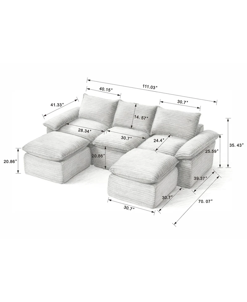 Streamdale Furniture Modern Corduroy Cloud Sofa, Freely Combined