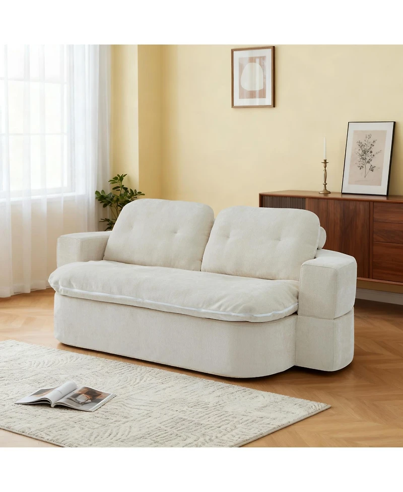 Streamdale Furniture Modern Floor Sofa with 2 Pillows, Convertible Corduroy Sleeper Sofa Bed