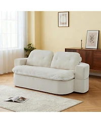 Streamdale Furniture Modern Floor Sofa with 2 Pillows, Convertible Corduroy Sleeper Sofa Bed