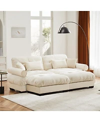 Streamdale Furniture Oversized Modern Velvet Two-Seater Sofa with Ottoman, Cream
