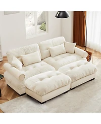 Streamdale Furniture Oversized Modern Velvet Two-Seater Sofa with Ottoman, Cream
