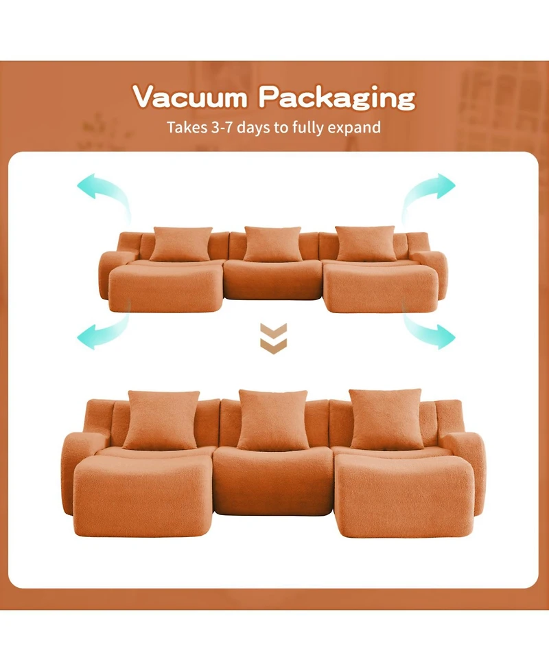 Streamdale Furniture Streamdale U-shaped Soft Teddy Fabric Boneless Sofa, No Assembly Required, Orange