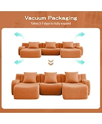 Streamdale Furniture Streamdale U-shaped Soft Teddy Fabric Boneless Sofa, No Assembly Required, Orange