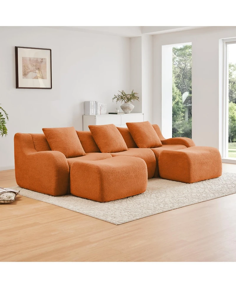 Streamdale Furniture Streamdale U-shaped Soft Teddy Fabric Boneless Sofa, No Assembly Required, Orange