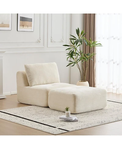 Streamdale Furniture Modern Memory Foam Sofa, Single Chaise, Pet-Friendly, Corduroy, Beige