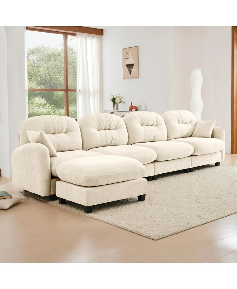 Streamdale Furniture Modular L-Shaped Chenille Sectional Couch with Ottoman - Beige