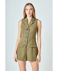 endless rose Women's Notch Collared Sleeveless Romper