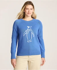 Lands' End Women's Drifter Embroidered Raglan Crew Neck Sweater