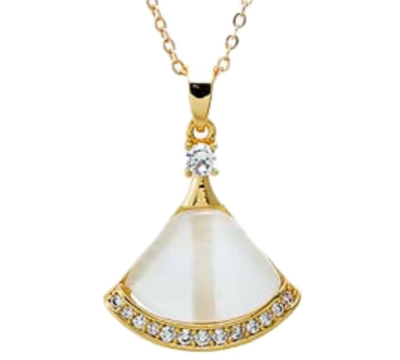 by Adina Eden Pave Mother Of Pearl Fan Shell Pendant Necklace