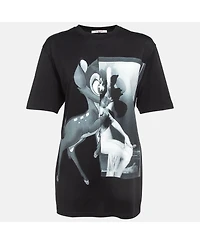 Pre-Owned Givenchy Women's Black Bambi Print Cotton Oversized T-Shirt