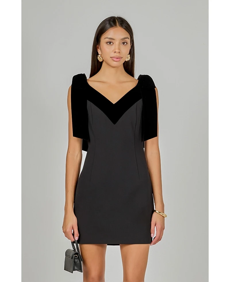 endless rose Women's Velvet Detail Mini Dress