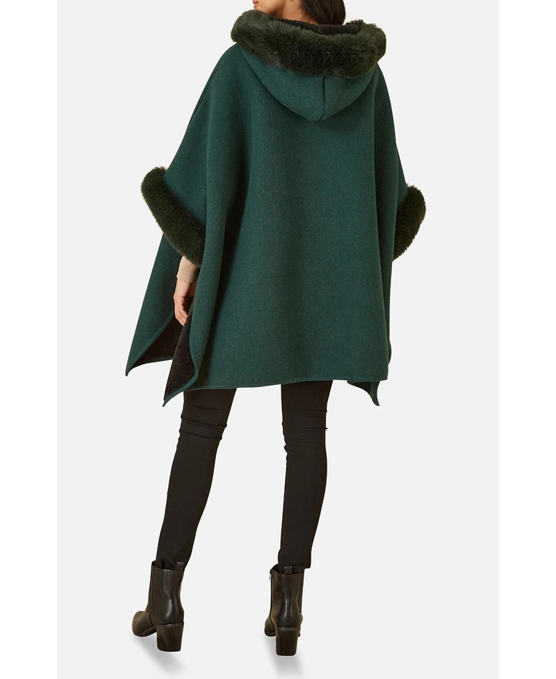 Yumi Women's Hooded Fur Cape Jacket