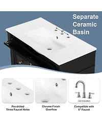 Casainc Bathroom Vanity with Ceramic Sink Flip Drawer Adjustable Shelf
