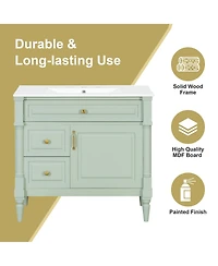 Casainc Bathroom Vanity with Ceramic Sink Flip Drawer Adjustable Shelf