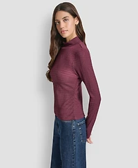 Dkny Jeans Women's Ripple Lace Mock Neck T-Shirt