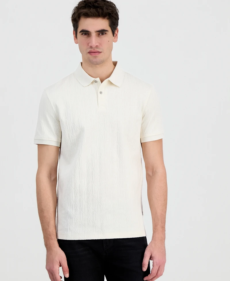 Guess Men's All-Over Jacquard Knit Polo Shirt