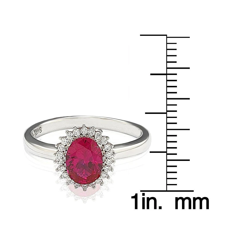 Suzy Levian Sterling Silver Cubic Zirconia Red Oval Halo Ring